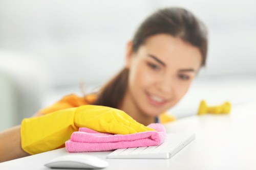 Technician inspecting carpet fibers